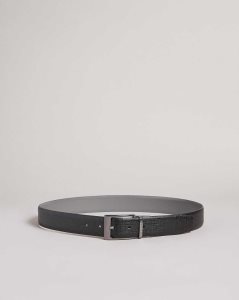 Ted Baker Twin Cross Hatch Leather Reversible Belt Black | 3971528-AW