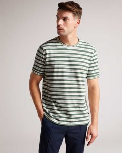 Ted Baker Vadell Short Sleeve Regular Fit Striped T-Shirt Khaki | 5091748-TY