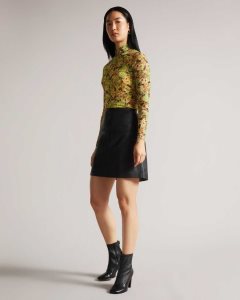 Ted Baker Valiat A-Line Leather Mini Skirt Black | 8073169-UR