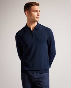 Ted Baker Viba Long Sleeve Regular Half Zip Rayon Polo Navy | 8469725-SM