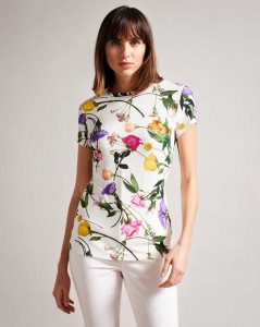 Ted Baker Vikina Fitted T-Shirt with Twist Neck White | 1487096-RC