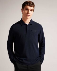 Ted Baker Wavelo Long Sleeve Regular Fit Polo Shirt Navy | 0639148-GY