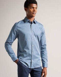 Ted Baker Willuw Long Sleeve Geometric Print Shirt Blue | 8652971-JC