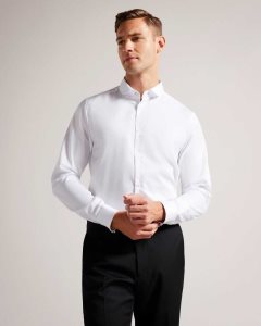 Ted Baker Witfor Long Sleeve Rounded Collar Shirt White | 2769035-JQ