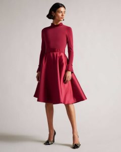 Ted Baker Zadi Knitted Frill Full Skirt Dress Deep-Pink | 7019235-KP